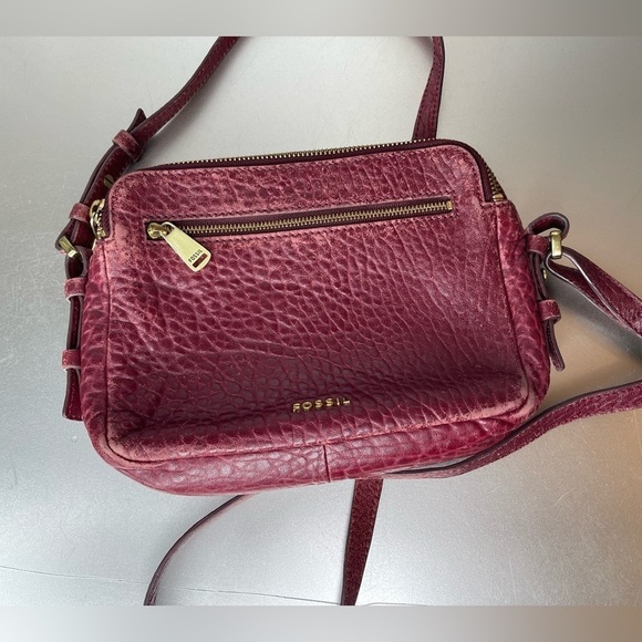 Fossil Piper Toaster Leather Red Crossbody Medium Bag Gold Hardware - Picture 6 of 8